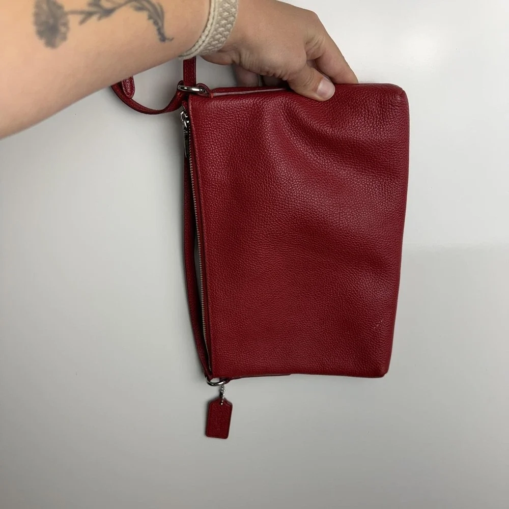 Coach Crossbody Bag Womens Small Red Pebbled Leather Zip Top Purse F54857